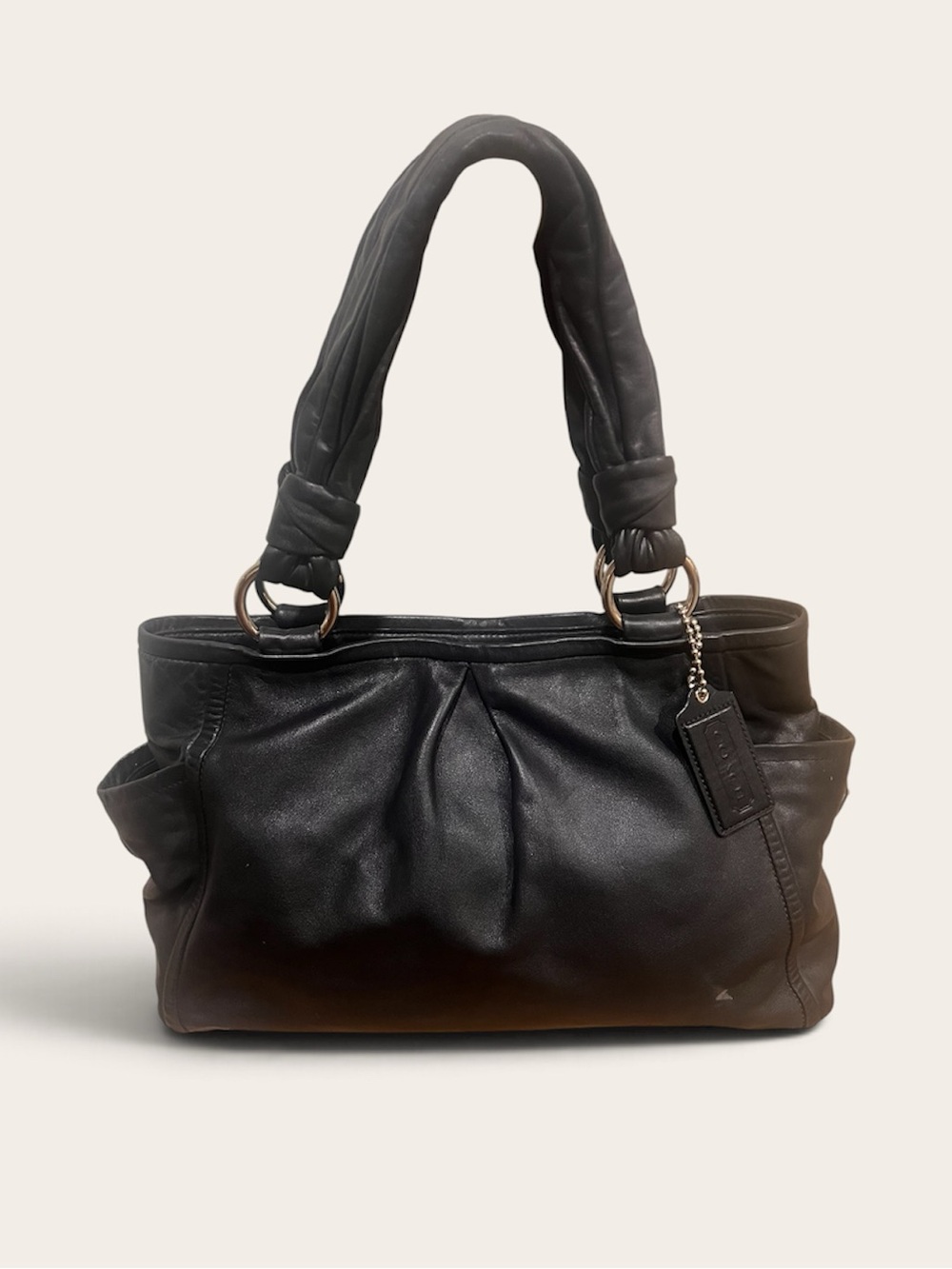 COACH Leather Shoulder Tote Bag - Black